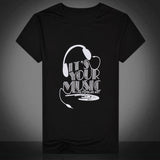 Summer Men Top Tee Music Earphone Printed O-Neck Short Sleeve Breathable T-Shirt - RELEVAZA