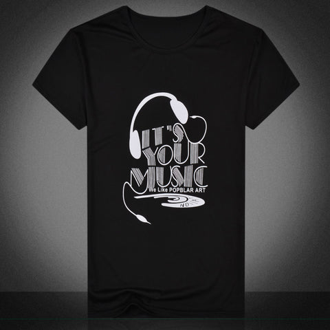 Summer Men Top Tee Music Earphone Printed O-Neck Short Sleeve Breathable T-Shirt - RELEVAZA