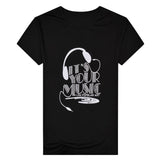 Summer Men Top Tee Music Earphone Printed O-Neck Short Sleeve Breathable T-Shirt - RELEVAZA