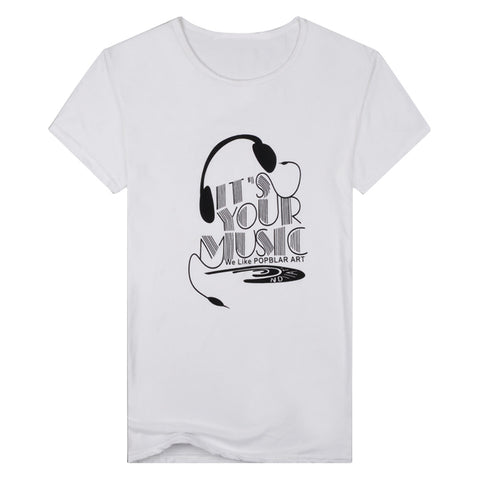 Summer Men Top Tee Music Earphone Printed O-Neck Short Sleeve Breathable T-Shirt - RELEVAZA