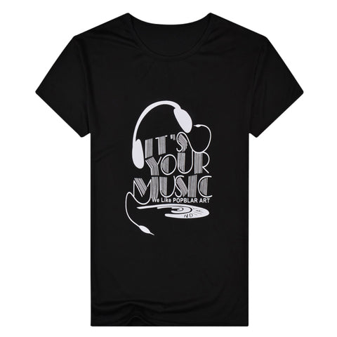 Summer Men Top Tee Music Earphone Printed O-Neck Short Sleeve Breathable T-Shirt - RELEVAZA