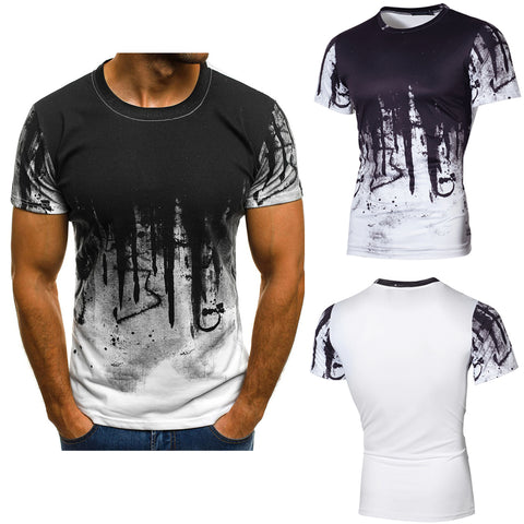 Fashion Sport Printed Round Neck Short Sleeve Men's Summer Slim Fit T-shirt Top - RELEVAZA