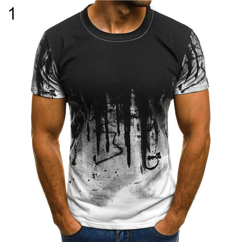Fashion Sport Printed Round Neck Short Sleeve Men's Summer Slim Fit T-shirt Top - RELEVAZA