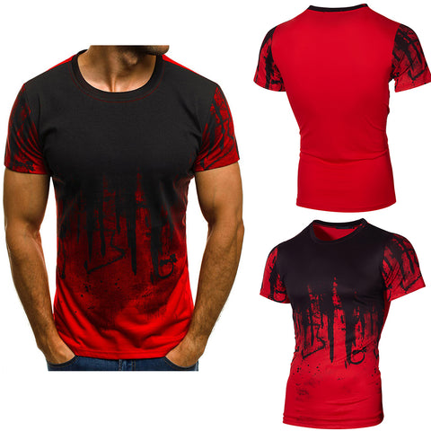 Fashion Sport Printed Round Neck Short Sleeve Men's Summer Slim Fit T-shirt Top - RELEVAZA