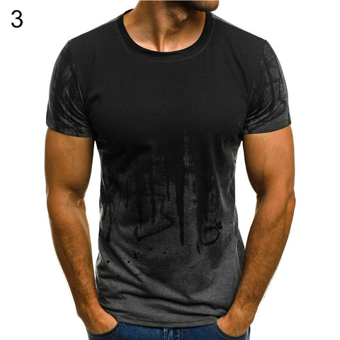 Fashion Sport Printed Round Neck Short Sleeve Men's Summer Slim Fit T-shirt Top - RELEVAZA