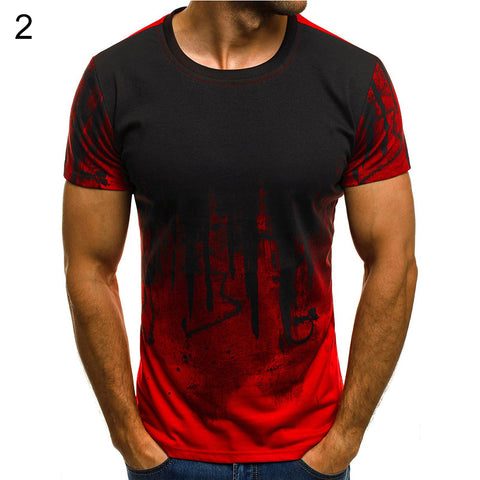 Fashion Sport Printed Round Neck Short Sleeve Men's Summer Slim Fit T-shirt Top - RELEVAZA