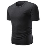 Slim Fit Solid Color Short Sleeve T-Shirt Summer Men Round Neck Tee Casual Top - RELEVAZA