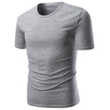 Slim Fit Solid Color Short Sleeve T-Shirt Summer Men Round Neck Tee Casual Top - RELEVAZA