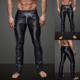 Night Club Sexy Men's Striped Faux Leather Zipper Skinny Long Pants Trousers - RELEVAZA