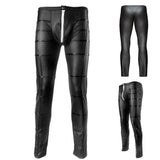 Night Club Sexy Men's Striped Faux Leather Zipper Skinny Long Pants Trousers - RELEVAZA