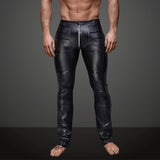 Night Club Sexy Men's Striped Faux Leather Zipper Skinny Long Pants Trousers - RELEVAZA