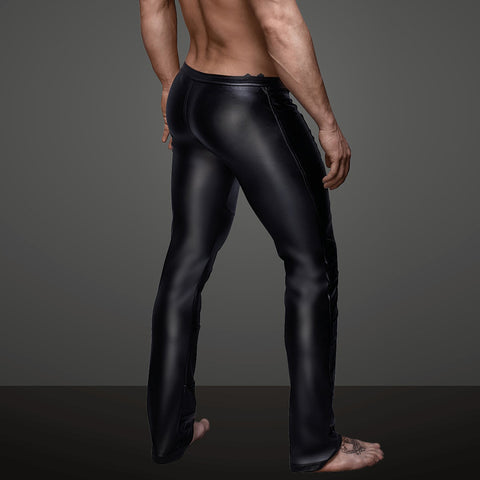 Night Club Sexy Men's Striped Faux Leather Zipper Skinny Long Pants Trousers - RELEVAZA