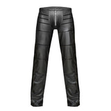 Night Club Sexy Men's Striped Faux Leather Zipper Skinny Long Pants Trousers - RELEVAZA