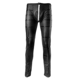 Night Club Sexy Men's Striped Faux Leather Zipper Skinny Long Pants Trousers - RELEVAZA