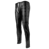 Night Club Sexy Men's Striped Faux Leather Zipper Skinny Long Pants Trousers - RELEVAZA