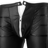 Night Club Sexy Men's Striped Faux Leather Zipper Skinny Long Pants Trousers - RELEVAZA