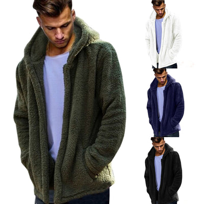 Winter Autumn Long Sleeve Solid Color Hooded Coat Warm Men Casual Outwear - RELEVAZA