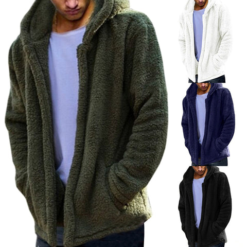 Winter Autumn Long Sleeve Solid Color Hooded Coat Warm Men Casual Outwear - RELEVAZA