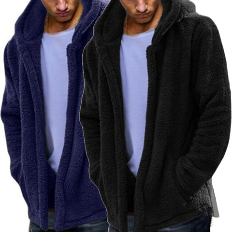 Winter Autumn Long Sleeve Solid Color Hooded Coat Warm Men Casual Outwear - RELEVAZA