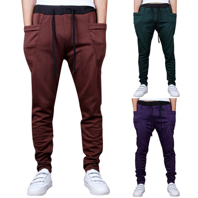 Sports Men Joggers Harem Pants Pockets Sweatpants Drawstring Waist Long Trousers - RELEVAZA