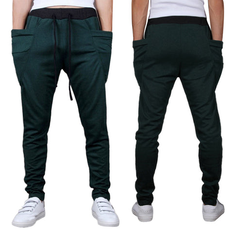 Sports Men Joggers Harem Pants Pockets Sweatpants Drawstring Waist Long Trousers - RELEVAZA