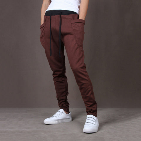 Sports Men Joggers Harem Pants Pockets Sweatpants Drawstring Waist Long Trousers - RELEVAZA
