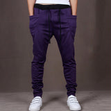 Sports Men Joggers Harem Pants Pockets Sweatpants Drawstring Waist Long Trousers - RELEVAZA
