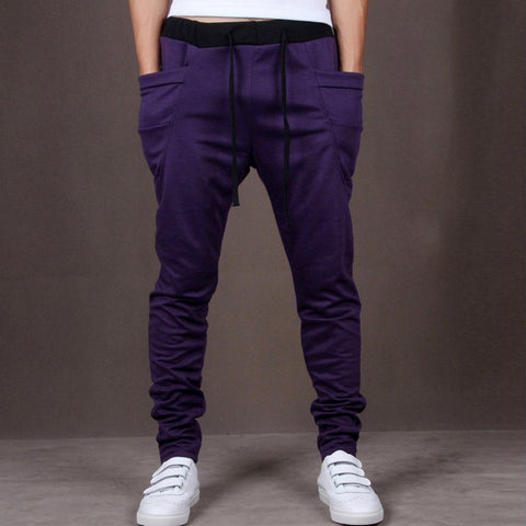 Sports Men Joggers Harem Pants Pockets Sweatpants Drawstring Waist Long Trousers - RELEVAZA