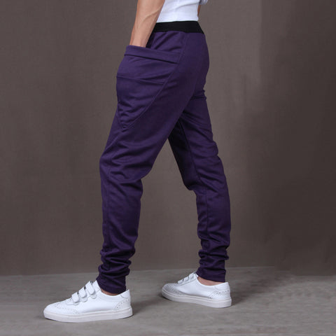 Sports Men Joggers Harem Pants Pockets Sweatpants Drawstring Waist Long Trousers - RELEVAZA