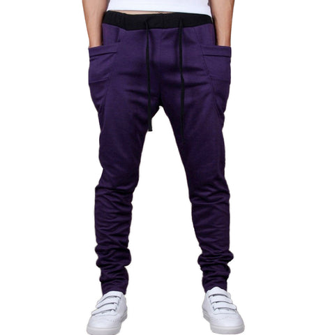Sports Men Joggers Harem Pants Pockets Sweatpants Drawstring Waist Long Trousers - RELEVAZA