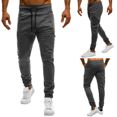 Men Casual Solid Color Sweatpants Jogger Trousers Fitness Sports Long Pants - RELEVAZA