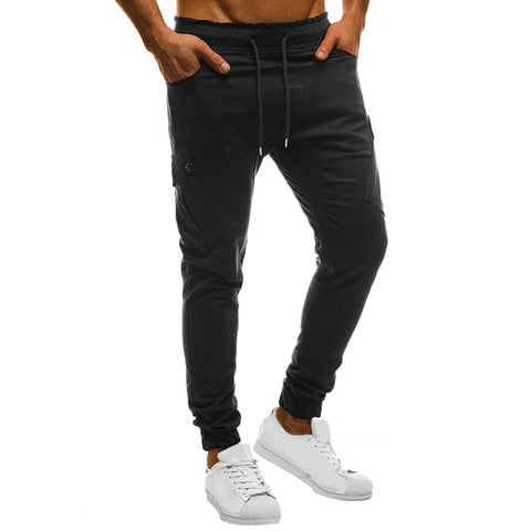 Men Casual Solid Color Sweatpants Jogger Trousers Fitness Sports Long Pants - RELEVAZA