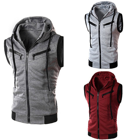 Men's Fashion Sports Drawstring Hooded Zipper Slim Fit Vest Waistcoat Outerwear - RELEVAZA
