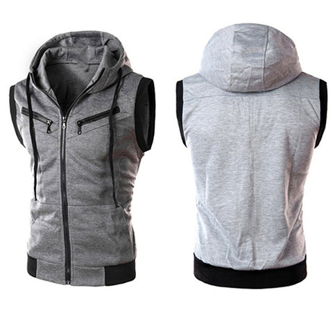 Men's Fashion Sports Drawstring Hooded Zipper Slim Fit Vest Waistcoat Outerwear - RELEVAZA