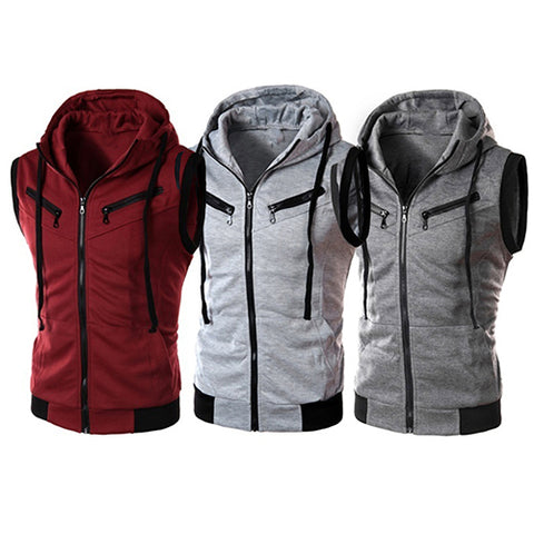 Men's Fashion Sports Drawstring Hooded Zipper Slim Fit Vest Waistcoat Outerwear - RELEVAZA