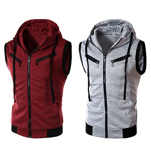 Men's Fashion Sports Drawstring Hooded Zipper Slim Fit Vest Waistcoat Outerwear - RELEVAZA