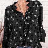 Leisure Dots Printed Loose Roll Up Sleeve Summer Women Blouse Breathable Shirt - RELEVAZA