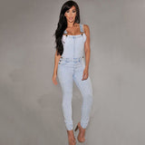 Women Washed Jeans Denim Casual Hole Loose Jumpsuit Romper Overall Bib Pants - RELEVAZA