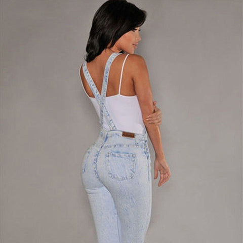 Women Washed Jeans Denim Casual Hole Loose Jumpsuit Romper Overall Bib Pants - RELEVAZA
