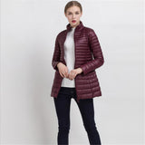 Spring Warm New Women Long Thin Down Jacket Slim Korean Stand Collar White Duck Down Zipper Long Coat S-4XL 8 Colors - RELEVAZA