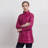 Spring Warm New Women Long Thin Down Jacket Slim Korean Stand Collar White Duck Down Zipper Long Coat S-4XL 8 Colors - RELEVAZA