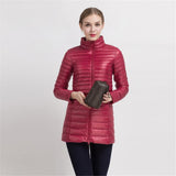 Spring Warm New Women Long Thin Down Jacket Slim Korean Stand Collar White Duck Down Zipper Long Coat S-4XL 8 Colors - RELEVAZA