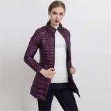 Spring Warm New Women Long Thin Down Jacket Slim Korean Stand Collar White Duck Down Zipper Long Coat S-4XL 8 Colors - RELEVAZA
