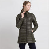 Spring Warm New Women Long Thin Down Jacket Slim Korean Stand Collar White Duck Down Zipper Long Coat S-4XL 8 Colors - RELEVAZA