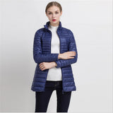 Spring Warm New Women Long Thin Down Jacket Slim Korean Stand Collar White Duck Down Zipper Long Coat S-4XL 8 Colors - RELEVAZA