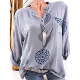 Fashion Printed V-neck Long Sleeve Casual Loose Spring Summer Women Blouse Top - RELEVAZA