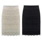 Women Sexy Bodycon Lace Crochet Floral Hollow Knee Length Skirt Office Work Wear - RELEVAZA