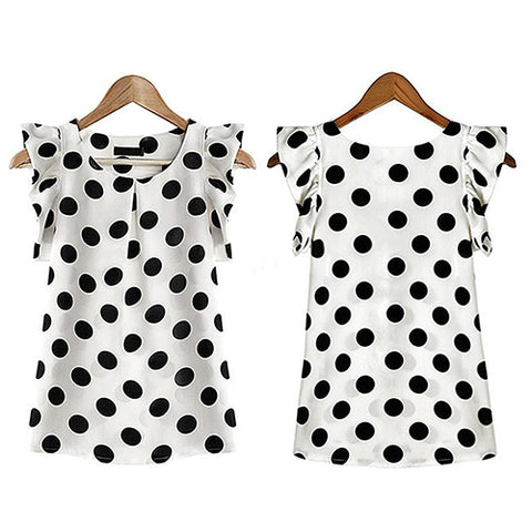 Fashion Women Polka Dots Casual Chiffon Blouse Short Sleeve T-shirt Summer Tops - RELEVAZA