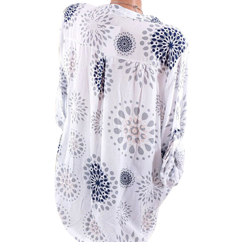 Fashion Printed V-neck Long Sleeve Casual Loose Spring Summer Women Blouse Top - RELEVAZA