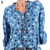 Leisure Dots Printed Loose Roll Up Sleeve Summer Women Blouse Breathable Shirt - RELEVAZA